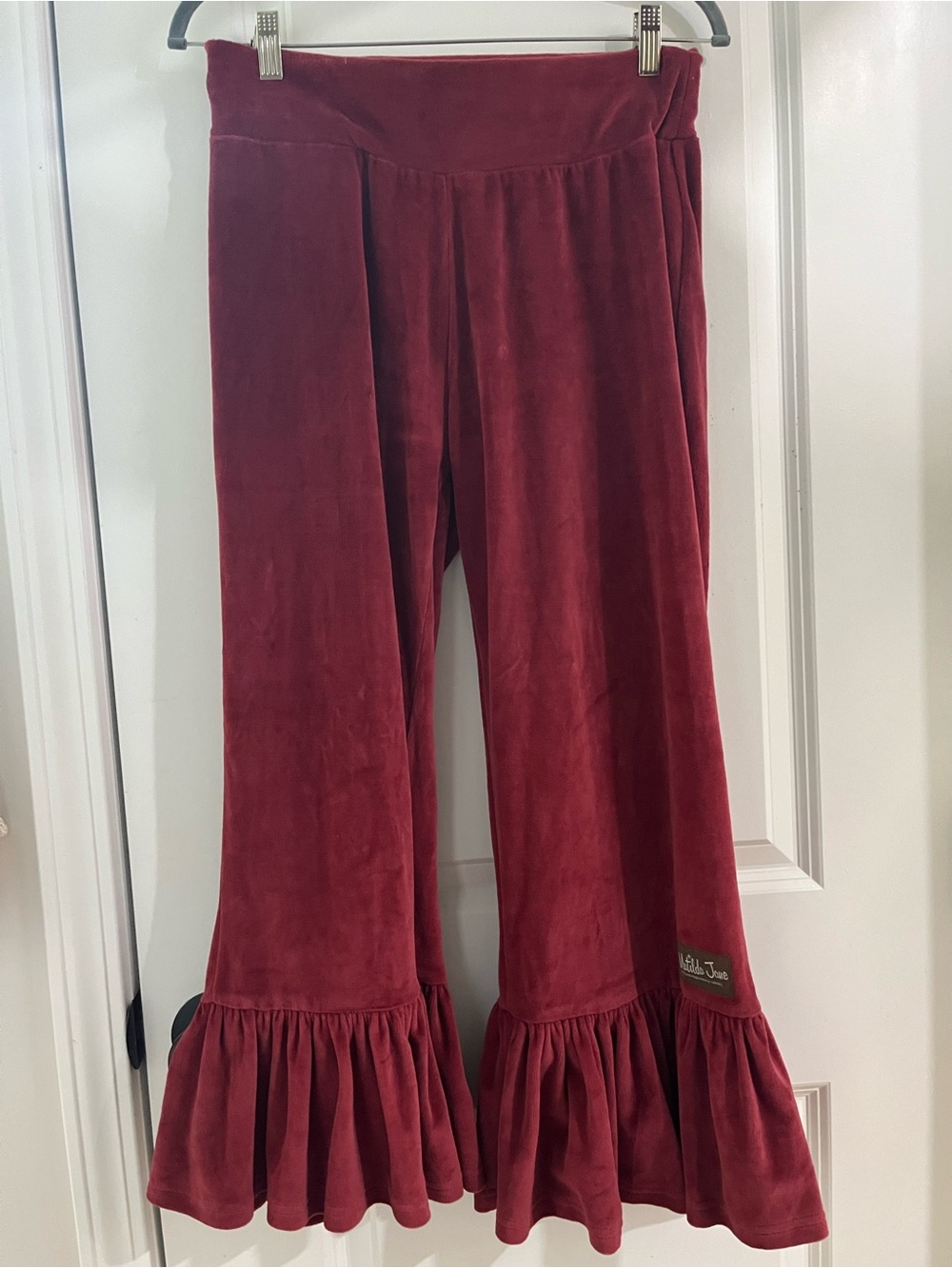 Matilda Jane Velvet Best Big Ruffle Pants in Burgundy